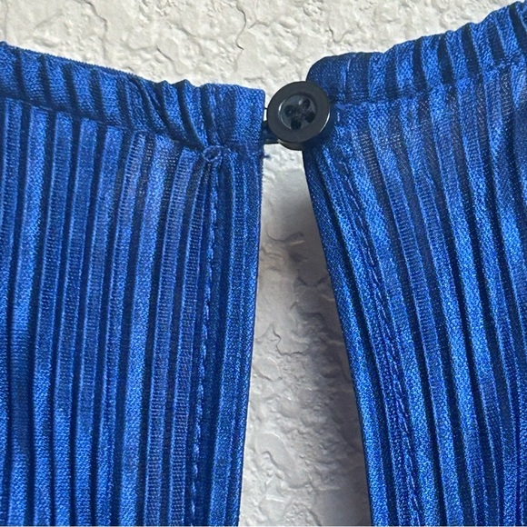 Maeve by Anthropologie Women’s 12 Blue Metallic Pleated Tie-Waist Sonata Romper - Picture 9 of 10